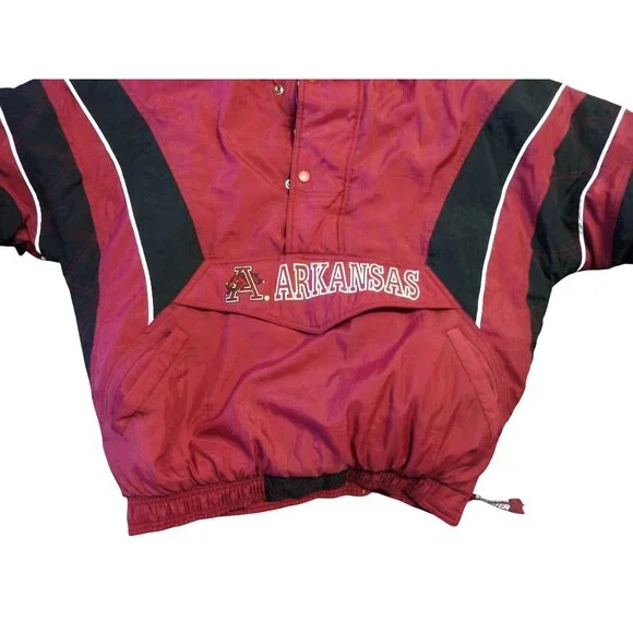 Arkansas Razorbacks 90s Starter Jacket w/hood NCAA Football Size L vintage